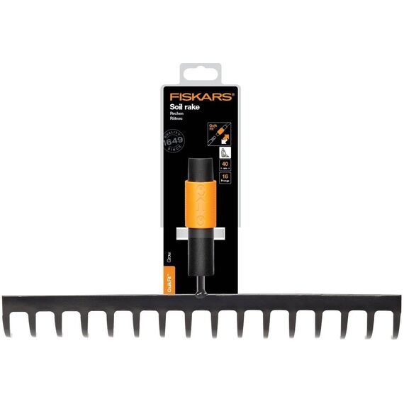 Fiskars Rechen mit 16 Zinken, Werkzeugkopf, Breite: 40 cm, Gehärtete Stahlzinken, Schwarz/Orange, QuikFit, 1000654