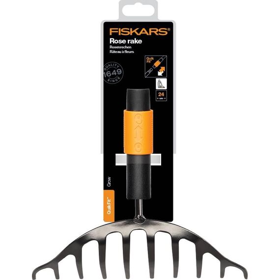 Fiskars Rosenrechen mit 10 Zinken, Werkzeugkopf, Breite: 24,5 cm, Gehärtete Stahlzinken, Schwarz/Weiß, QuikFit, 1000651