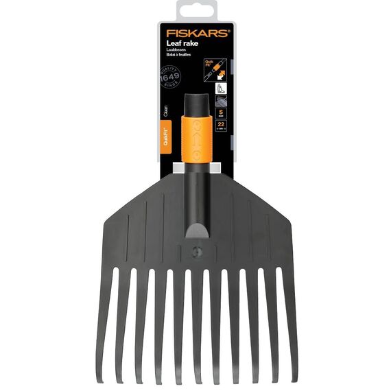 Fiskars Laubbesen, Werkzeugkopf, Klein, 11 Zinken, Breite: 21,3 cm, Kunststoff-Zinken, Schwarz/Orange, QuikFit, 1000659