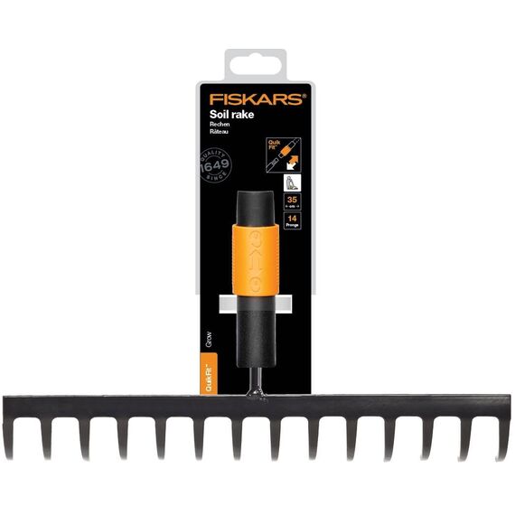 Fiskars Rechen mit 14 Zinken, Werkzeugkopf, Breite: 36 cm, Gehärtete Stahlzinken, Schwarz/Orange, QuikFit, 1000653