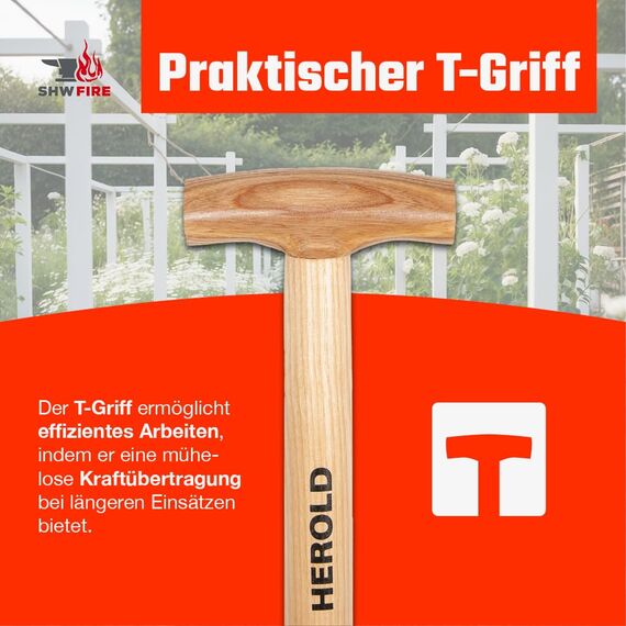 SHW FIRE | Spaten für Harte, steinige Böden - 95cm Eschenstiel mit T-Griff, Geschärftes Spatenblatt mit Trittkante - Robuster Gartenspaten für BAU und Hof - Spaten mit Stiel | Made in Germany