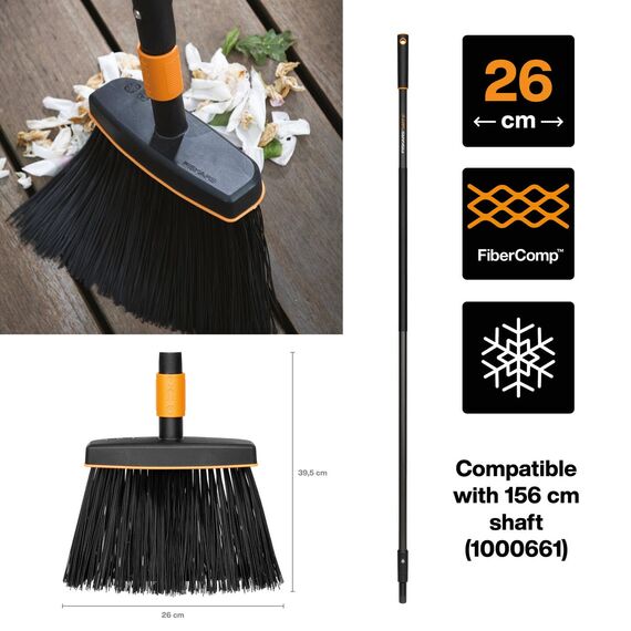 Fiskars Kehrbesen, Besenkopf, Breite: 26 cm, Kunststoff-Borsten, Schwarz/Orange, QuikFit, 1001415