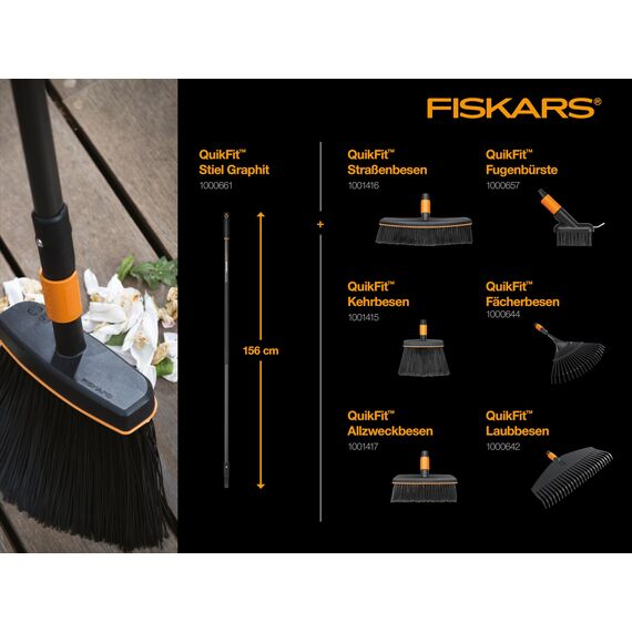Fiskars Fugenbürste mit zusätzlicher Kratz-Klinge, Gerätekopf, Länge: 18,5 cm, Breite: 15 cm, Stahl-Borsten/Glasfaserverstärkter Kunststoff-Rahmen, Schwarz/Orange, QuikFit, 1000657