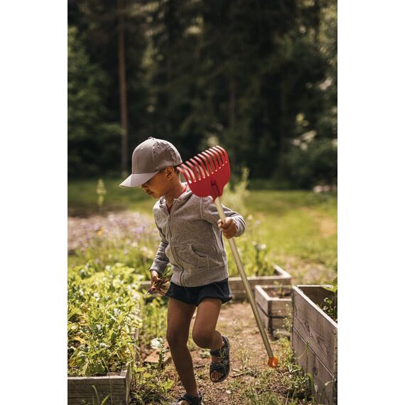 Fiskars Kinder-Laubbesen, Mit 11 Zinken, Länge: 86 cm, Kunststoff-Zinken/Aluminium-Stiel, Rot/Grau/Orange, MyFirst Fiskars, 1001419