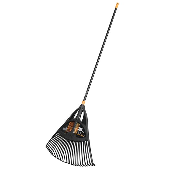 Fiskars Laubbesen, 27 Zinken, Breite: 65 cm, Kunststoff-Zinken/Aluminium-Stiel, Schwarz/Orange, XL, Solid, 1015645