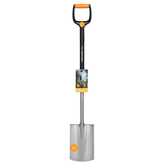 Fiskars Gärtnerspaten für weiche, steinarme Böden, Rund, Länge: 120 cm, Qualitätsstahl-Blatt/Glasfaserverstärkter Kunststoff-Stiel, Schwarz/Orange, Xact, L, 1003681