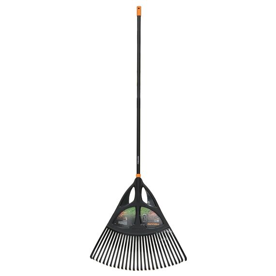 Fiskars Laubbesen, 27 Zinken, Breite: 65 cm, Kunststoff-Zinken/Aluminium-Stiel, Schwarz/Orange, XL, Solid, 1015645