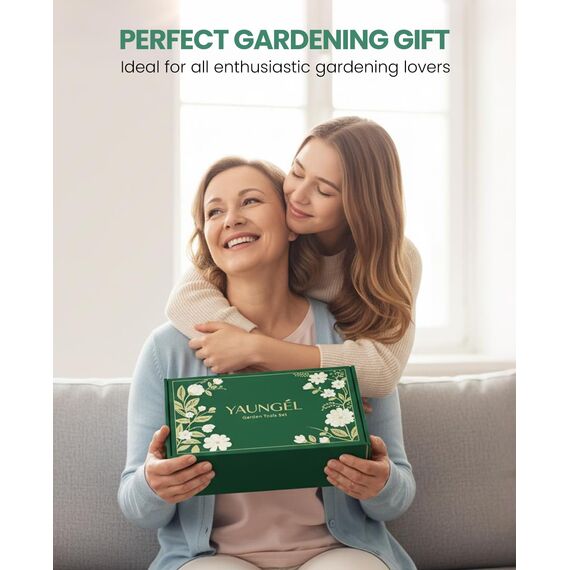 YAUNGEL Gartenwerkzeug Set, 10 Stück Schwerlast Edelstahl Gartenarbeit Kit, Gartengeräte Set mit Non-Slip Holzgriff- Garten Geschenke Verpackung für Frauen Männer