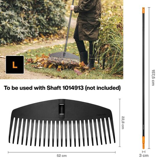 Fiskars Laubbesen-Kopf, 25 Zinken, Verbindbar mit Fiskars Solid Stiel, Breite: 51,1 cm, Kunststoff-Zinken, Schwarz, L, Solid, 1014915