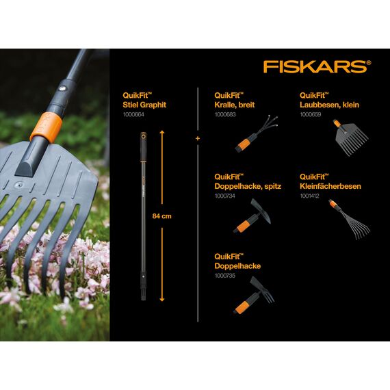 Fiskars Laubbesen, Werkzeugkopf, Klein, 11 Zinken, Breite: 21,3 cm, Kunststoff-Zinken, Schwarz/Orange, QuikFit, 1000659