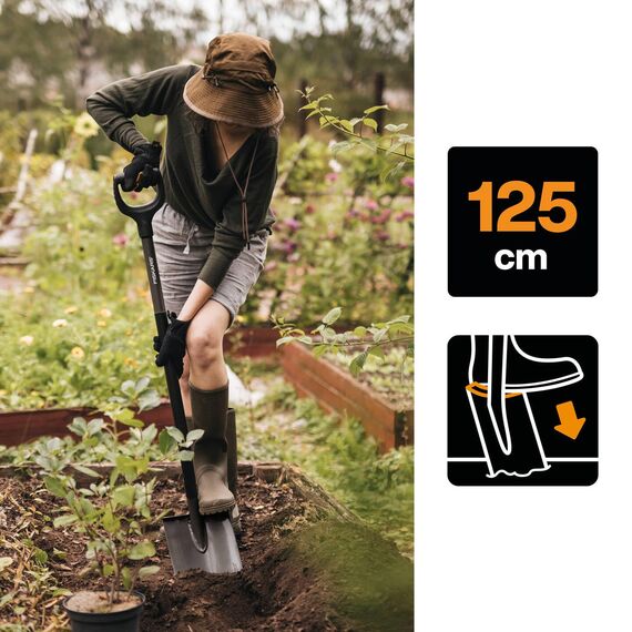 Fiskars Gärtnerspaten, Spitz, Spaten für harte, steinige Böden, Länge: 125 cm, Hochwertiger Borstahl, Grau/Schwarz, Ergonomic, 1070639