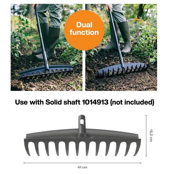Fiskars Rechen-Kopf, 12 Zinken, Verbindbar mit Fiskars Solid Stiel, Breite: 41 cm, Kunststoff-Zinken, Schwarz, Solid, 1014917