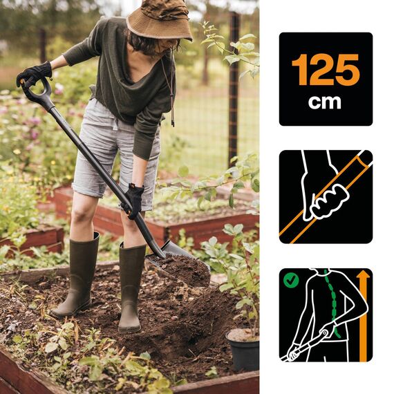 Fiskars Gärtnerspaten, Spitz, Spaten für harte, steinige Böden, Länge: 125 cm, Hochwertiger Borstahl, Grau/Schwarz, Ergonomic, 1070639