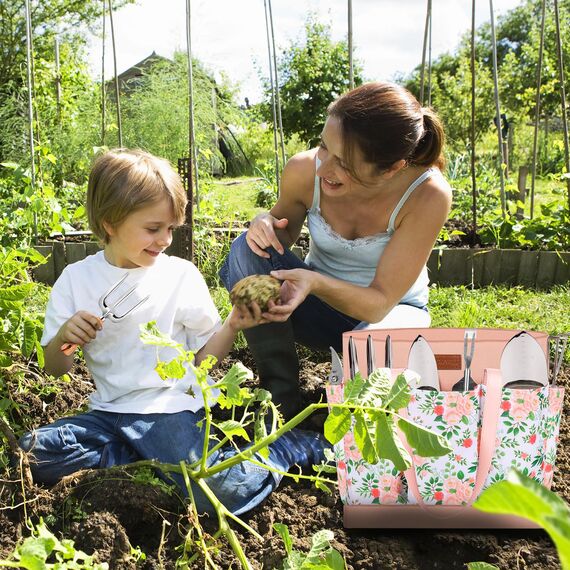 YAUNGEL Gartenwerkzeug Set, 10 Stück Schwerlast Edelstahl Gartenarbeit Kit mit Non-Slip Holzgriff- Garten Geschenke Verpackung für Frauen Männer, Rosa
