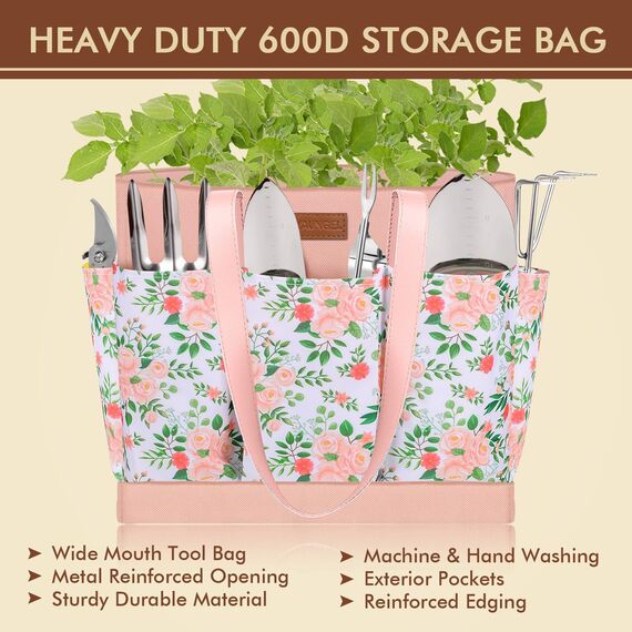 YAUNGEL Gartenwerkzeug Set, 10 Stück Schwerlast Edelstahl Gartenarbeit Kit mit Non-Slip Holzgriff- Garten Geschenke Verpackung für Frauen Männer, Rosa