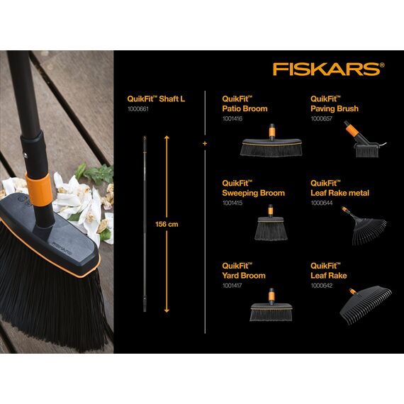 Fiskars Allzweckbesen, Besenkopf, Breite: 26 cm, Kunststoff-Borsten, Schwarz/Orange, QuikFit, 1001417