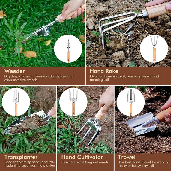 YAUNGEL Gartenwerkzeug Set, 10 Stück Schwerlast Edelstahl Gartenarbeit Kit mit Non-Slip Holzgriff- Garten Geschenke Verpackung für Frauen Männer, Grün