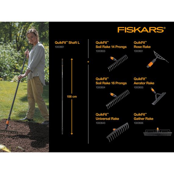 Fiskars Rosenrechen mit 10 Zinken, Werkzeugkopf, Breite: 24,5 cm, Gehärtete Stahlzinken, Schwarz/Weiß, QuikFit, 1000651
