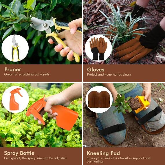 YAUNGEL Gartenwerkzeug Set, 10 Stück Schwerlast Edelstahl Gartenarbeit Kit mit Non-Slip Holzgriff- Garten Geschenke Verpackung für Frauen Männer, Rosa