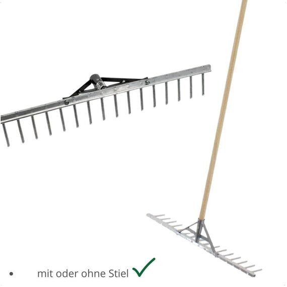 Rekord Aluminium Rechen leicht mit 16 Zinken Breite 62 cm - mit Stiel 150 cm, Rasenrechen, Gartenrechen, Laubrechen, Harke
