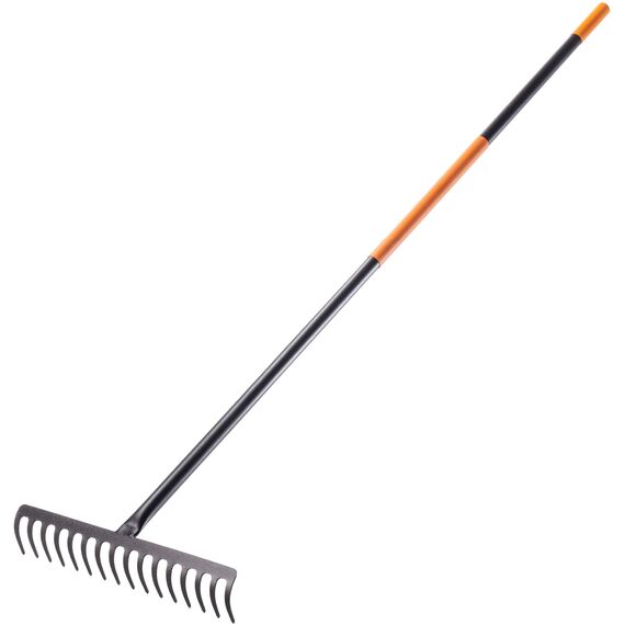 KADAX Rechen, Gartenharke aus Metall, breite Harke mit 154,5 cm langem Metallstiel, Gartengerät zum Jäten, düngen, Gartenrechen für Rasen und Blätter (Rechteckig 16 Zinken)