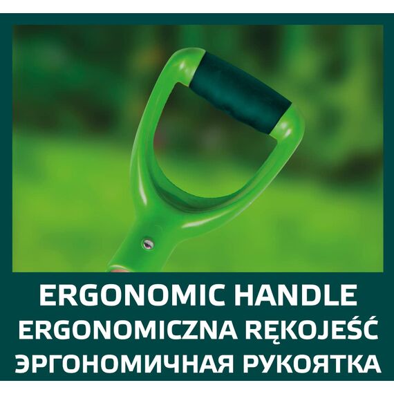VERTO Spaten gerade, Holzgriff, gehärteter Kopf, Kunststoff-Doppelmaterialgriff, Gesamtlänge 1150 mm, gezackten Kante zum leichteren Schneiden durch steinigen Boden und Wurzeln