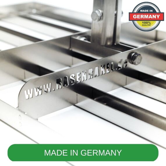 RISISANI® Rasenrakel | 80x30cm | V2A-Edelstahl rostfrei | 100% Made in Germany | Ohne Stiel | optionaler Adapter für Gardena Stiele separat erhältlich | Rasen sanden und Rakel