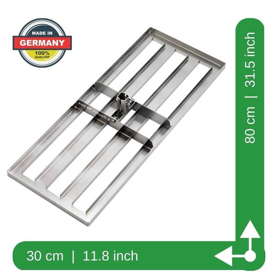 RISISANI® Rasenrakel | 80x30cm | V2A-Edelstahl rostfrei | 100% Made in Germany | Ohne Stiel | optionaler Adapter für Gardena Stiele separat erhältlich | Rasen sanden und Rakel