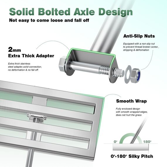 PLBBJH Rasen-Nivellierrechen, 50 x 25 cm, Rechen mit vollständig geschlossener Oberseite, strapazierfähiger Rasenausgleicher, kippt Nicht so leicht um, Dicke Stange und mattierter Feinkörnung