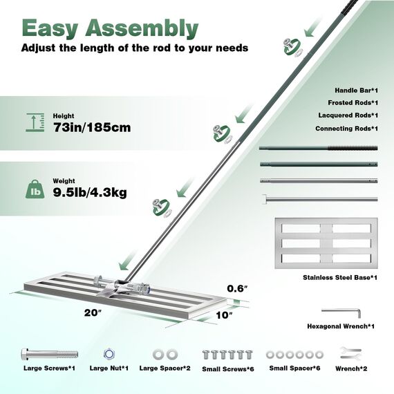 PLBBJH Rasen-Nivellierrechen, 50 x 25 cm, Rechen mit vollständig geschlossener Oberseite, strapazierfähiger Rasenausgleicher, kippt Nicht so leicht um, Dicke Stange und mattierter Feinkörnung