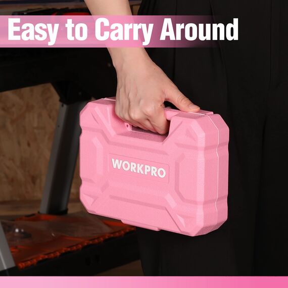 WORKPRO Werkzeugset 35tlg. Rosa Werkzeugsatz, Werkzeugkoffer bestückt, tägliche Werkzeuge, mit Schraubendreher, Zange, Maßband, Innensechskantschlüssel für Heimbedarf, Geschenk für DIY-Anfänger