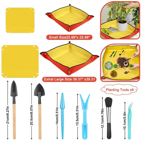 2 Stück Umtopfmatte zum Umpflanzen von Pflanzen, 99cm große Gartenmatte und 66cm orangefarbene Topfmatte für den Innenbereich, dickere Topfschale mit Pflanzenzubehör, faltbare wasserdichte Pflanzmatte