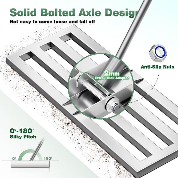 PLBBJH Rasen-Nivellierrechen, 50 x 25 cm, Rechen mit vollständig geschlossener Oberseite, strapazierfähiger Rasenausgleicher, kippt Nicht so leicht um, Dicke Stange und mattierter Feinkörnung