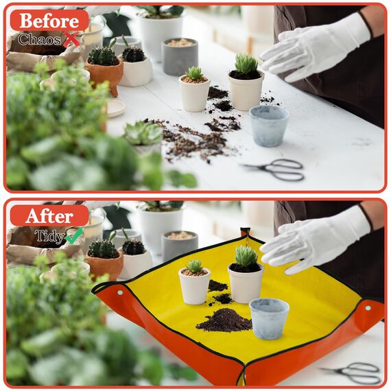 2 Stück Umtopfmatte zum Umpflanzen von Pflanzen, 99cm große Gartenmatte und 66cm orangefarbene Topfmatte für den Innenbereich, dickere Topfschale mit Pflanzenzubehör, faltbare wasserdichte Pflanzmatte