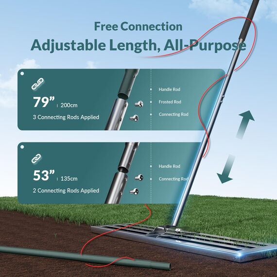 PLBBJH 75*25cm Rasen-Nivellierrechen – Rechen mit vollständig geschlossener Oberseite, strapazierfähiger Rasenausgleicher, kippt nicht so leicht, dicke Stange, Schaumstoffgriff, mattierter Feinkörnung