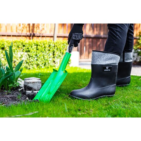 VERTO Gerader Spaten, Holzgriff, T-Griff Breite des Arbeitsteils 18 cm, Länge des Arbeitsteils 30 cm, Gesamtlänge 117 cm, Gewicht: 1,4 kg, lackierter Stahlkopf