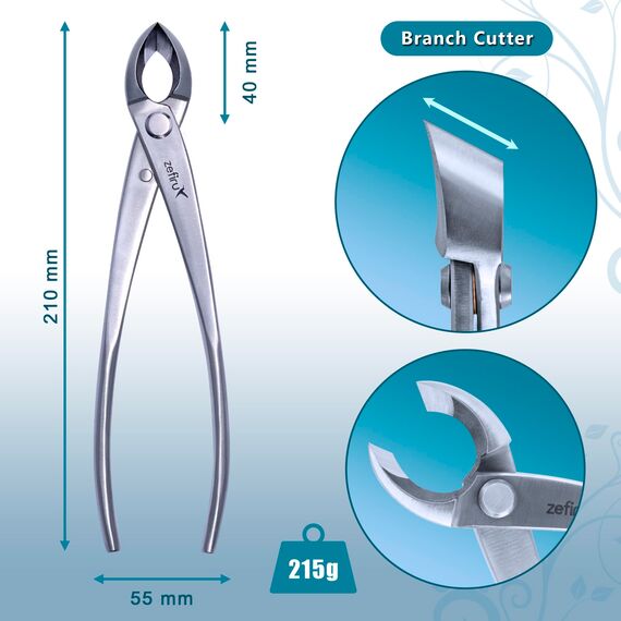 Werkzeugsets für Bonsai 210 mm aus Edelstahl - Knospenzange, Konkavzange mit geradem Schnitt und Etui aus gewachstem Leinentuch