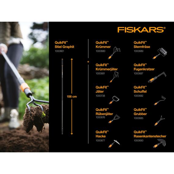 Fiskars Jätschuffel (Dutch Hoe), Gerätekopf, Breite: 12,5 cm, Borstahl-Kopf, Schwarz/Orange, QuikFit, 1000676
