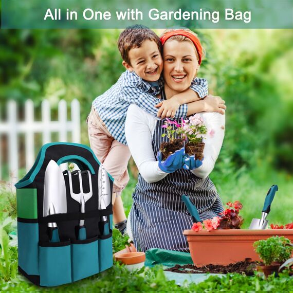 Kynup Gartenwerkzeug-Set, 7 Stück Garten Hand Werkzeuge, Rost-Sicht Gartenarbeit Set mit dauerhafter Aufbewahrungstasche, Ergonomischer Anti-Rutsch-Griff, ideale Gartengeschenke für Frauen und Männer