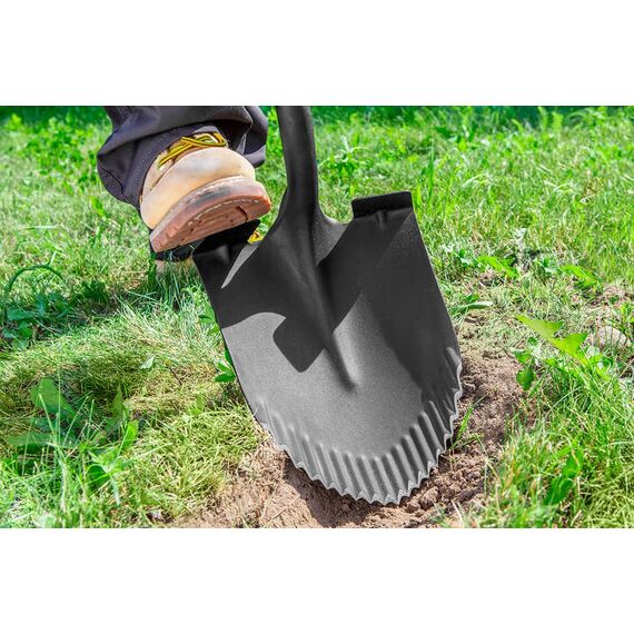 VERTO Profi Spitzspaten, Schaufel für Harte, steinige Böden 115 cm Länge | Holzgriff, gehärteter Kopf, Kunststoff-Doppelmaterialgriff, Metallverstärkung des Schafts, Gezackten Schaufel