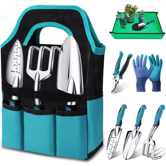Kynup Gartenwerkzeug-Set, 7 Stück Garten Hand Werkzeuge, Rost-Sicht Gartenarbeit Set mit dauerhafter Aufbewahrungstasche, Ergonomischer Anti-Rutsch-Griff, ideale Gartengeschenke für Frauen und Männer