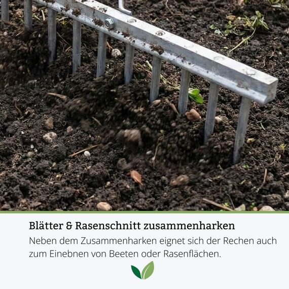 Rekord Aluminium Gartenrechen (62 cm Arbeitsbreite) – Leichter 16-Zinken-Rechen ohne Stiel | ideal für Laub, Rasenschnitt & Planierarbeiten | Stabiler Gartenrechen aus Aluminium