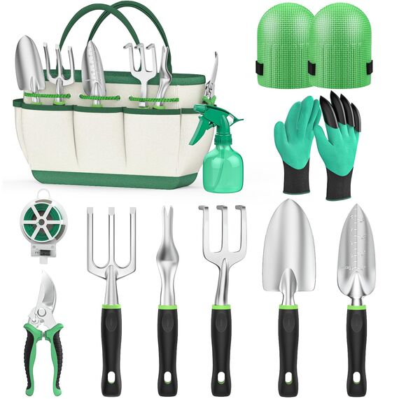 Fixmend Gartenwerkzeug Set, 11 Stück Edelstahl Garten Werkzeug Geschenk-Kit mit Zubehör Werkzeugtasche, Ideale Garten Geschenke für Gartenliebhaber für Frauen für Männer