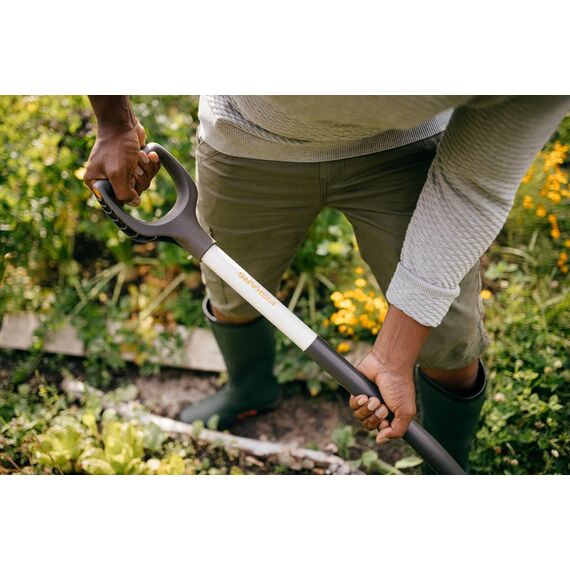 Fiskars Spatengabel für weiche, lockere Böden, Mit 4 Zinken, Länge: 105 cm, Zinken und Stiel aus hochwertigem Stahl, Schwarz/Weiß, White, 1070715