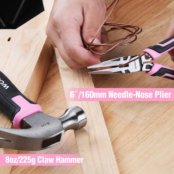 WORKPRO Werkzeugset 35tlg. Rosa Werkzeugsatz, Werkzeugkoffer bestückt, tägliche Werkzeuge, mit Schraubendreher, Zange, Maßband, Innensechskantschlüssel für Heimbedarf, Geschenk für DIY-Anfänger