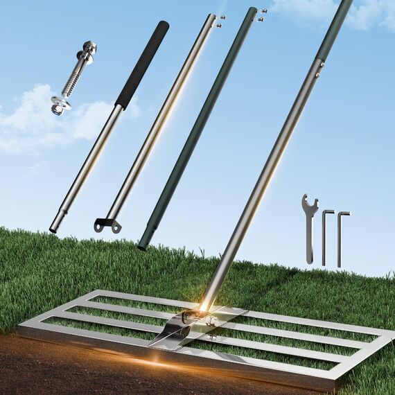 PLBBJH 75*25cm Rasen-Nivellierrechen – Rechen mit vollständig geschlossener Oberseite, strapazierfähiger Rasenausgleicher, kippt nicht so leicht, dicke Stange, Schaumstoffgriff, mattierter Feinkörnung