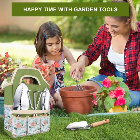 Kynup Gartenwerkzeug, 9-Teiliges Gartenwerkzeug-Set, Gartenset aus Edelstahl, Rostfreies Gartengeräte Geschenkset mit Robuster Aufbewahrungstasche, Ergonomischer Anti-Rutsch-Griff