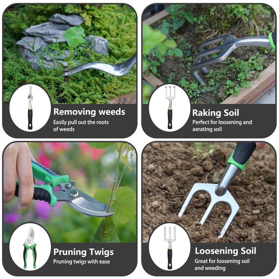 Fixmend Gartenwerkzeug Set, 11 Stück Edelstahl Garten Werkzeug Geschenk-Kit mit Zubehör Werkzeugtasche, Ideale Garten Geschenke für Gartenliebhaber für Frauen für Männer