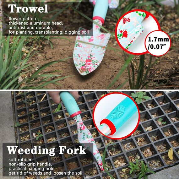 Gartenwerkzeug Set, 16 Stück Blumen Gartengeräte Set Garten-Handwerkzeug-Geschenkset，Gartengeschenke für Frauen und Männer, mit Gartenschere und Aufbewahrungstasche，Garten Zubehör Geschenk