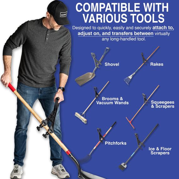Reach Right Rückenschonender Aufsatz, verwandelt normales Werkzeug in ergonomisches Hof-Werkzeug, Rückenschoner-Griffbefestigung, universell passend für Unkrautfresser, Schneeschaufel, Rasentrimmer,